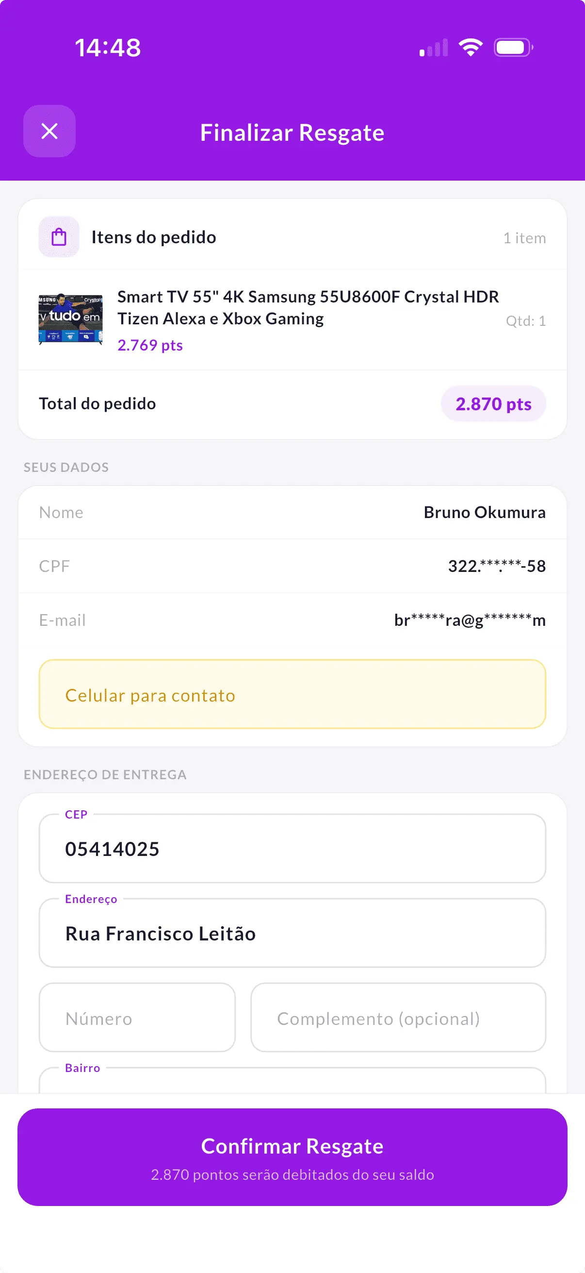 Resgate Pix CPF efetuado