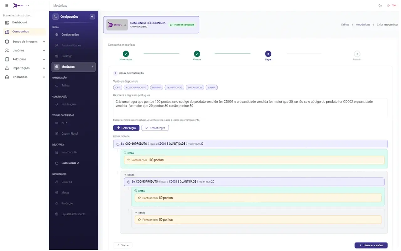 Crie regras de mecânicas em linguagem natural